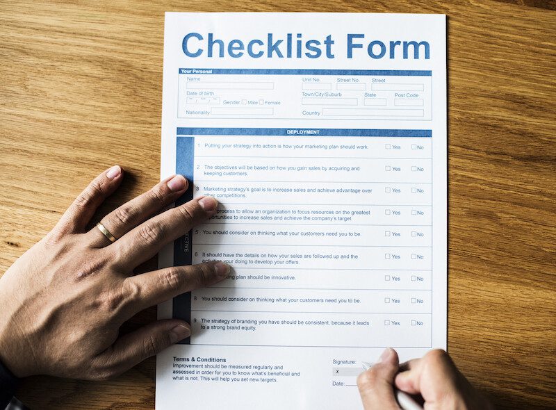 Closeup of life checklist form